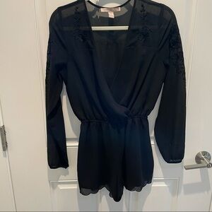 Black Long Floral Sleeve Romper